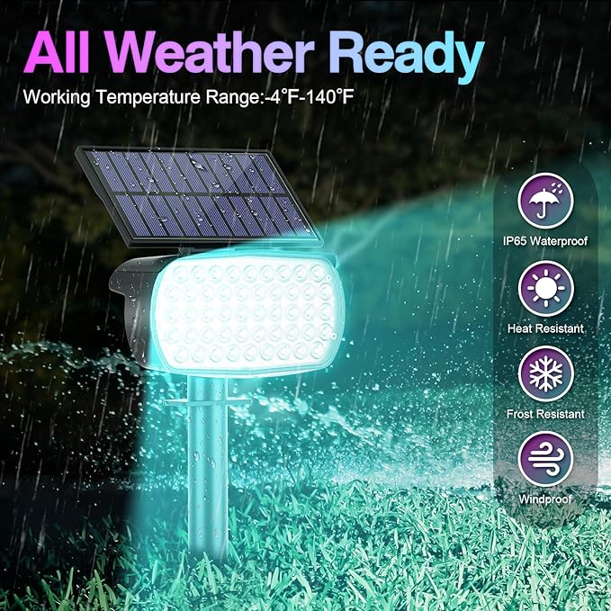 Solar Color Changing Spot Lights Outdoor, Solar Christmas Lights Outdoor IP65 Waterproof, Multicolor Solar Landscape Spotlights, Large Solar Panel Solar Powered Yard Garden Pathway Light 2 Pack