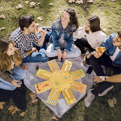 Marble Board Game,Wooden Board Game for 6-8 Players,Portable Design Marble Game with 32 Marbles 16 Dice, Family Game Night Gift for Kids & Adults