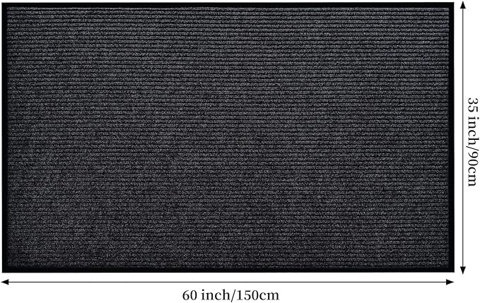 Low Profile Rubber Door Mat, 60x35inch, Heavy Duty, Durable Doormat, Indoor and Outdoor, Waterproof, Easy Clean Shoe Scraper, Home Rug Welcome Mats for Entryway, Patio, Porch, Grey