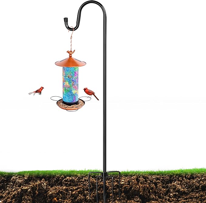 XDW-GIFTS Bird Feeder Pole for Outdoor, 92 Inch Shepherds Hooks Heavy Duty Garden Pole for Hanging Plant Basket, Solar Light Lanterns, Garden Plant Hanger Stands with 5 Base Prongs