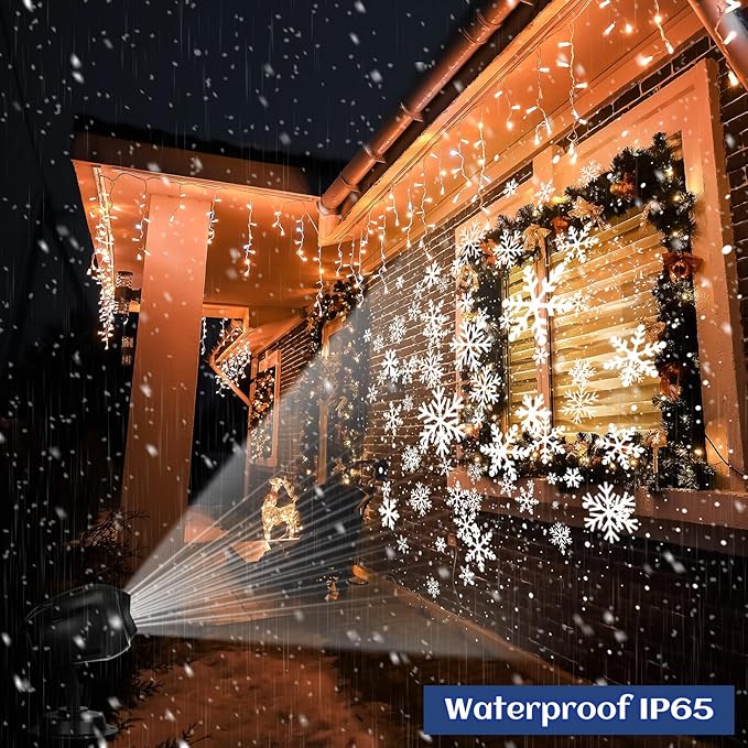 4 Pcs Christmas Snowflake Projector Lights Outdoor Waterproof Highlight Rotating LED Snow Lights with Remote Control for Xmas Holiday Party Garden Landscape Home Decoration