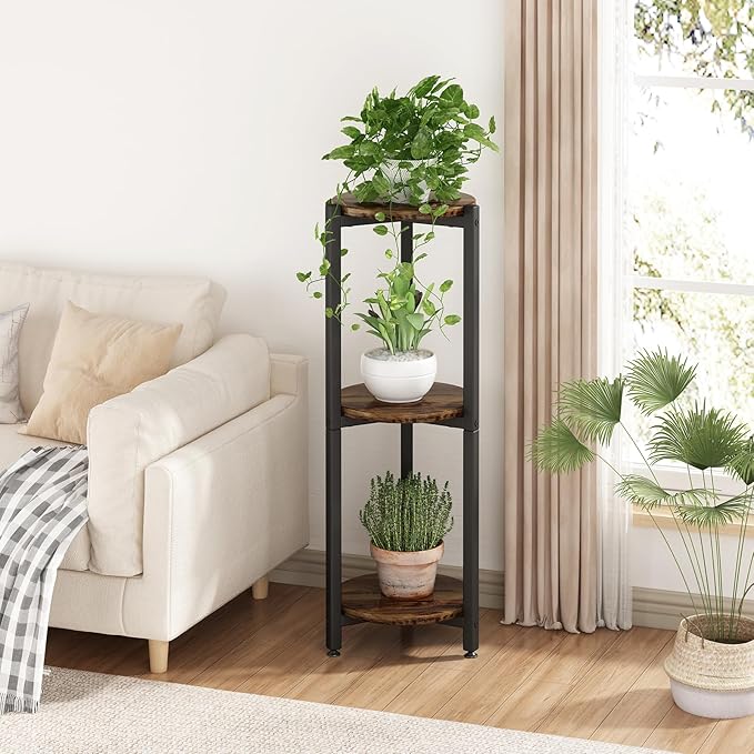 Plant Stand Indoor Corner Tall 3 Tier Metal Modern Flower Storage Plant Shelf Holder for Living Room Balcony Garden,Black (3 Tier-Black Round)