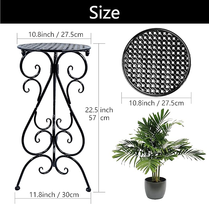 Metal Plant Stand Indoor Outdoor, Single Flower Pot Stands 22.5 Inch Tall, Planter Pedestal Holder for Patio Corner Garden Porch Farmhouse, Black(1 Pack)