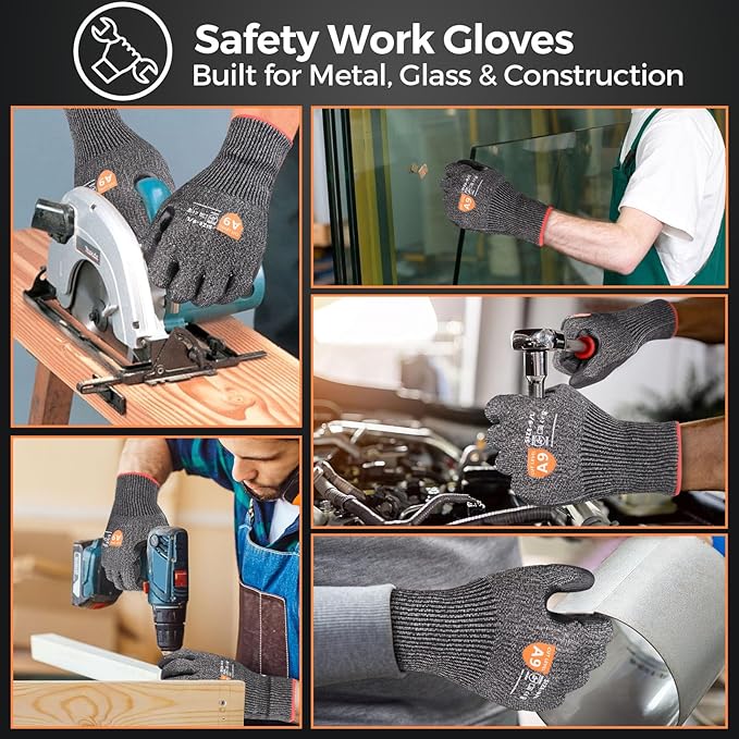 Donfri A9 Cut Resistant Work Gloves for Men - Steel + HPPE Hybrid Safety Gloves for Men, ANSI Cut Level 9 Protection Flexible for Metal Glass Wood Construction Fishing