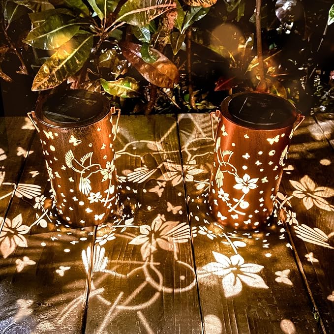 Mothers Day Gifts, 2 Pack Hummingbirds Solar Lanterns Outdoor Hanging Lantern Lights, Waterproof LED Garden Decorative Light for Patio Yard Pathway Lawn Front Porch Tree