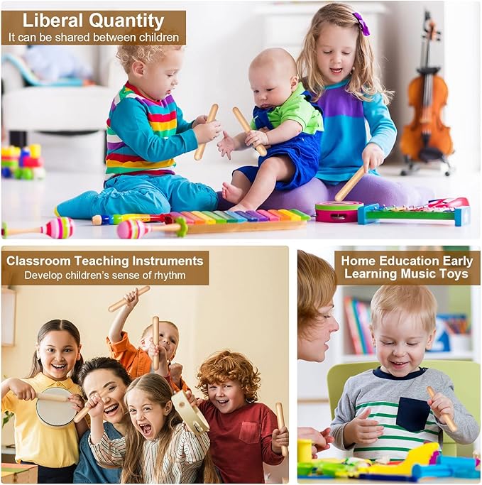 Boao 20 Pcs 8 Inch Music Rhythm Sticks for Kids Bulk, Music Lummi Sticks with Carry Bag, Classical Wood Claves Musical Percussion Instrument Drumsticks Classroom School Perform Show Set