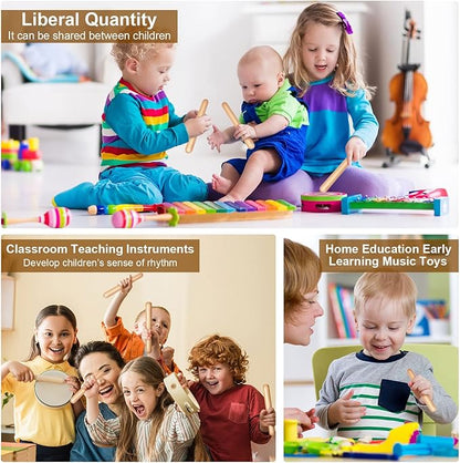 Boao 20 Pcs 8 Inch Music Rhythm Sticks for Kids Bulk, Music Lummi Sticks with Carry Bag, Classical Wood Claves Musical Percussion Instrument Drumsticks Classroom School Perform Show Set