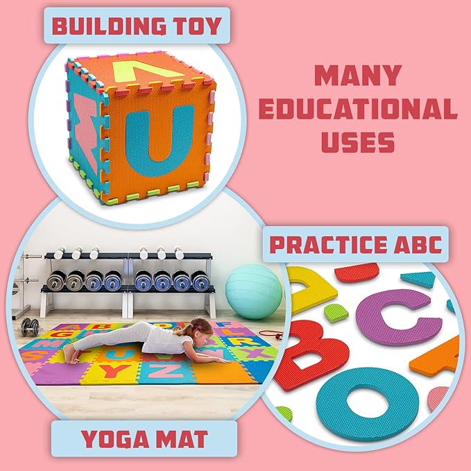 TOYVELT Foam Puzzle Floor Mat for Kids 12x12-30 Interlocking Play Mat Tiles with Colors, Alphabet, ABC - Educational Large Puzzle Foam Floor Tiles for Crawling, Exercise, Playroom, Play Area