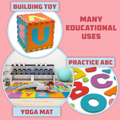 TOYVELT Foam Puzzle Floor Mat for Kids 12x12-30 Interlocking Play Mat Tiles with Colors, Alphabet, ABC - Educational Large Puzzle Foam Floor Tiles for Crawling, Exercise, Playroom, Play Area