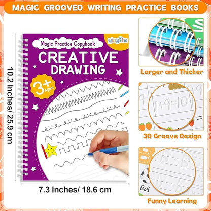 gisgfim 8 Pack Magic Grooved Writing Practice Books for Kids Reusable Magical Handwriting Workbooks with Disappearing Ink Pens Letter,Numbers,Math Tracing Copybook for Kindergarten Preschool Age 3-8