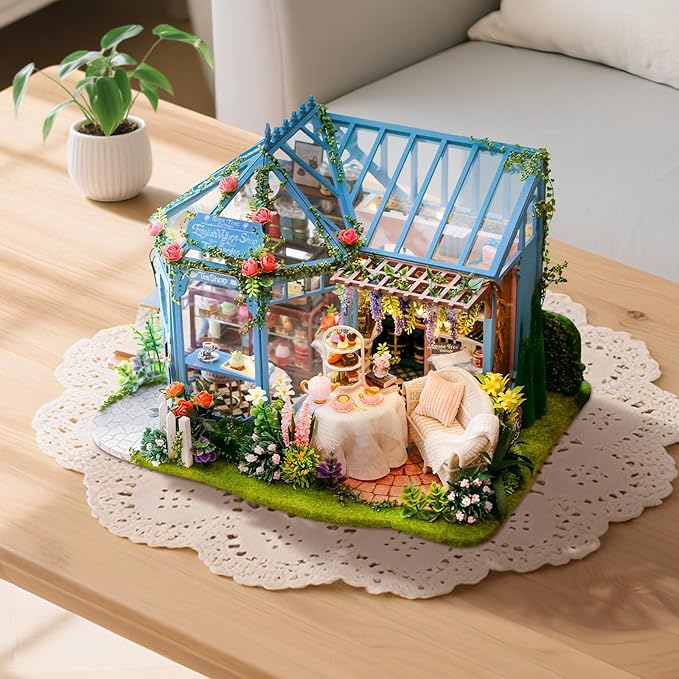 Fsolis DIY Miniature Dollhouse Kit for Adults - Tiny Scene House Mini Garden House Kit 3D Puzzles for Adults Gifts for Women Teenagers Craft Lovers (Rose Garden Tea House)