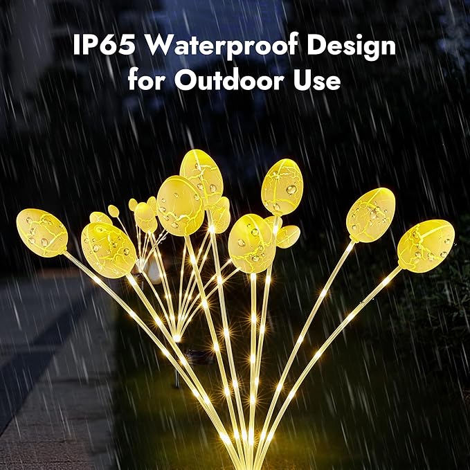 WBao Solar Easter Decorations Outdoor, 4 Packs Easter Egg Pathway Lights with Stainless Steel Stakes, 2 Modes, Waterproof, Growing Stem Easter Egg Lights for Garden Patio Yard Easter Décor, WarmWhite