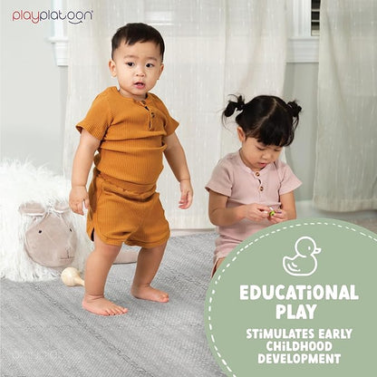 Play Platoon Large Kids Mats for Floors, 9 Tile 72 x 72 inch, Non-Toxic with Extra-Thick Interlocking Tiles, 24 x 24 in. Puzzle Mat Pieces with Border, Neutral Playmat Rug for Toddlers & Children