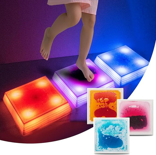 Art3d 12×12 Inch Sensory Interactive Liquid Motion Tiles for Toddlers Kids & Adult - Touch Sensitive 7 Color Changing Flooring Tile for Home Décor, Indoor & Outdoor Activities, 3-Pack