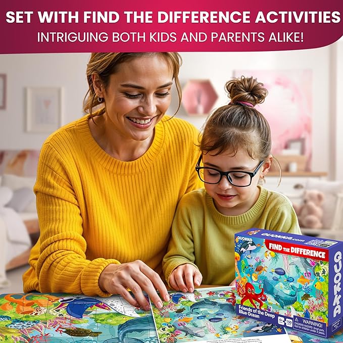 QUOKKA Floor Puzzles for Kids Ages 8-10 – 3X150 Piece Puzzles for Kids Ages 4-6 – Search & Find Ocean Animal Kid Activities Included for 5-8 Year Old – Toddler Learning Toy Game Gift for Boys & Girls