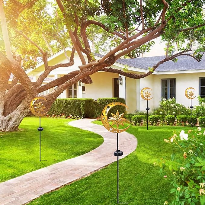Charming Garden Decor- Solar Lights for Unique Yard Decorations Outdoor, Featuring Moon and Star Design with LED Illumination, Perfect for Enhancing Your Garden's Nighttime Ambiance