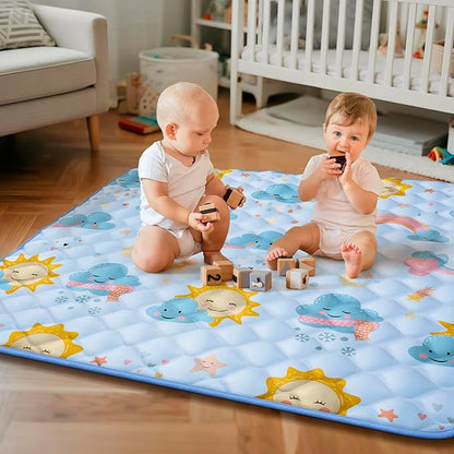 50x50 Playpen Mat, PIGLOG 0.8 Inch Thick Foam Baby Play Mat for Floor, Soft Fabric Cushioned Play mat for Babies，Washable Non-Slip Playmate for Baby, Infants & Toddlers（Blue）