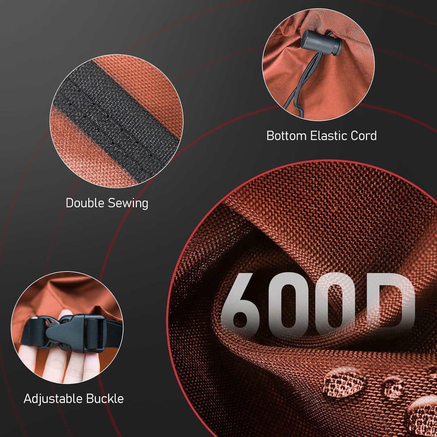 Fire Pit Cover Round 40 Inch - Outdoor Firepit Cover Heavy Duty & Waterproof, 600D Patio Fire Table Covers Gas Fire Pit Accessories Fade & Weather Resistant Brown - 40 x 40 x 20 Inch