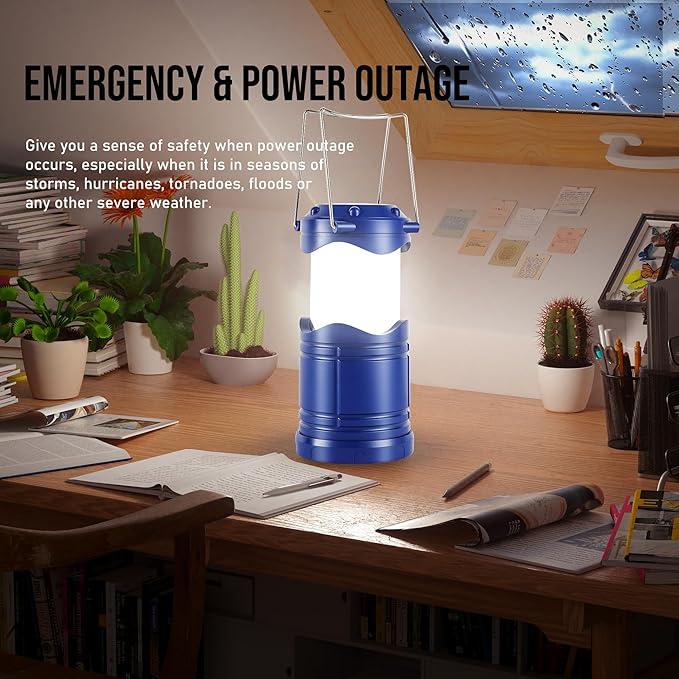 Lichamp LED Camping Lantern, 4 Pack Battery Powered Flashlight for Power Outages, Portable Collapsible Hanging Light Essential for Home, Outdoor, Emergency Lamp Survival Kit Gear for Hurricane, Blue