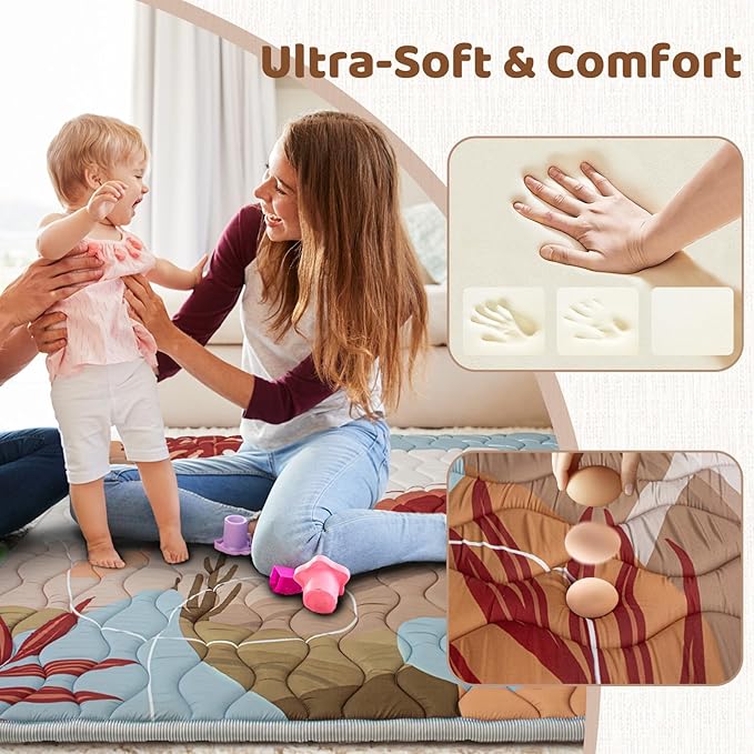 Baby Play Mat, 50x50 Playpen Mat, Thick Soft Foam Playmats for Baby, Foldable and Washable Baby Crawling Mat for Floor(Desert)