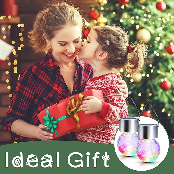 GIGALUMI 16 Pack Solar Outdoor Lights, Solar Hanging Lights for Christmas Decoration-Cracked Glass Solar Lights Outdoor Waterproof for Garden, Yard, Fence, Tree(Color Changing)