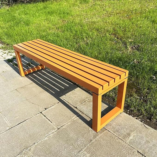 Weatherproof Metal Dining Bench, Outdoor Bench Backless Patio Bench 2-Person Farmhouse Bench Garden Bench for Kitchen, Living Room, Entryway(Orange,59in)