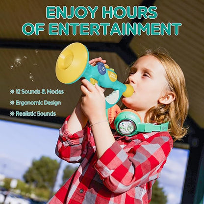 Contixo KT2 Musical Trumpet Toy for Kids, Blue Baby Educational Music Toys with Light Effects, Adjustable Volume, Multiple Rhythms, Easy Play Modes, Realistic Whistle Sounds for Toddler Boys Girls