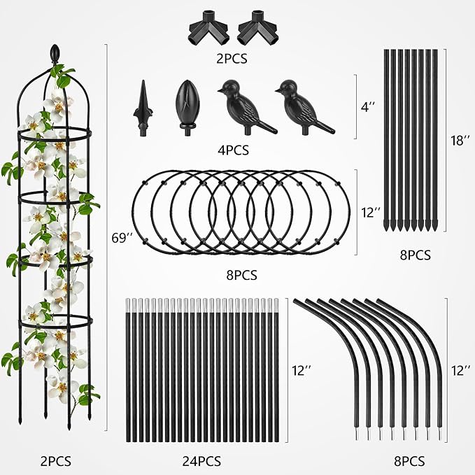 2 Pcs Garden Obelisk Trellis for Climbing Plants Outdoor 6 Ft Rose Bush Round Trellis for Pots Rustproof Metal Plant Flower Trellises for Clematis Vine Jasmine Support Outdoor Indoor