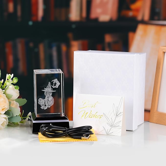 Qianwei 3D Crystal Gothic Black Cat - Baphomet Statue Halloween Cat Witch Figurines Occult Medieval Goth Satanic Home Desk Decor Witchy Gifts Horror Lilith Statue