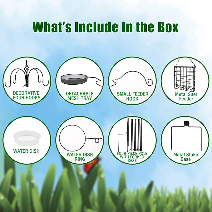 yosager Premium Bird Feeding Station Kit, 77" x 19" Birds Feeder Pole, Deluxe Multi Feeder Hanging Kit with Metal Suet and Bird Bath for Wild Birds Watching, Birdfeeder and Planter Hanger