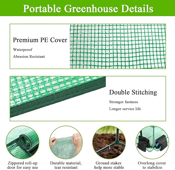 Ileading Small Greenhouse for Outdoor Indoor Portable Mini Garden Green House with Waterproof Pad, 4 Ground Stakes, 10 T-Shaped Plant Tags, Durable PE Plant Cover Tent, 33.5x23.2x32.5 Inch