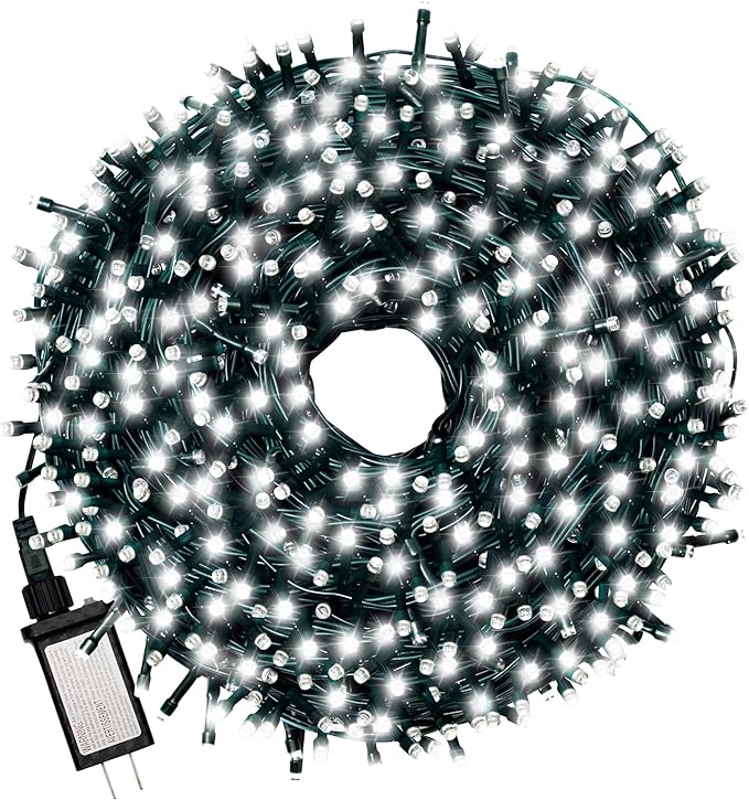 Christmas Light 1000 LEDs 336ft Green Cable Wire Fairy String Tree Twinkle Lights Plug in 12 Modes for Christmas Party, Outdoor, Garden, Wedding, Home Decoration (White)