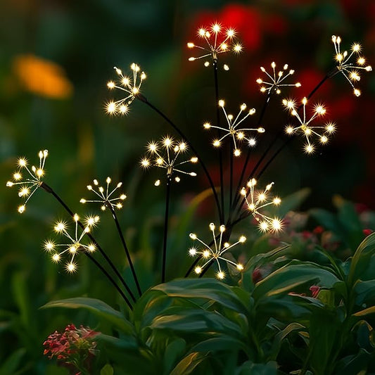 Solar Garden Decor Lights Outdoor, Solar Powered Lights Waterproof for Yard Patio Porch Flowerbed, Fairy Gardening Supplies Gifts Firwork (2 Pack)