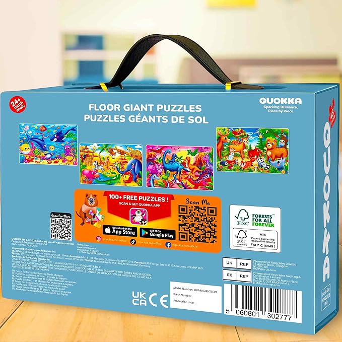 QUOKKA Giant Floor Puzzle for Kids Ages 4-6 – 2x3 Feet Extra-Thick 48 Pieces Toddler Puzzle Ages 3-5 – Construction Educational Activity for Boys Girls – Premium Box with Sturdy Handle & Magnetic
