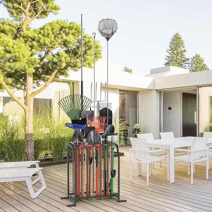 Trieez Extra Large Garden Tool Organizer for Garage, NEVER FALL OVER - Yard Tool Organizer Garage for Organization and Storage, Tool Rack for Shed, Outdoor, Tool Stand