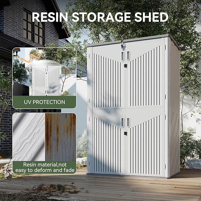 Aoxun 64 Cu.Ft Outdoor Storage Shed with Floor, Waterproof Horizontal Resin Cabinet for Garage Storage, Pool Storage, Bike Shed, Garden Shed