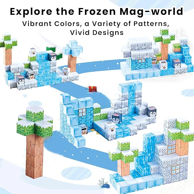 Magnetic Blocks Large Size 1-Inch 97 PCS – Winter Forest Theme Stacking Magnets STEM Learning Toys, Educational Construction Kit for Kids, Boys & Girls Age 3 4 5 6 7 8 9 10, Creative Magnet Cubes Set