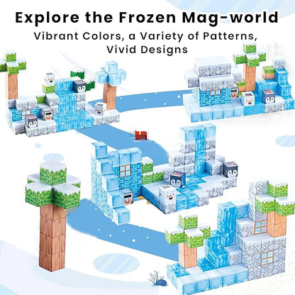 Magnetic Blocks Large Size 1-Inch 97 PCS – Winter Forest Theme Stacking Magnets STEM Learning Toys, Educational Construction Kit for Kids, Boys & Girls Age 3 4 5 6 7 8 9 10, Creative Magnet Cubes Set