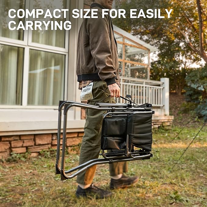 EVER ADVANCED 2 Piece Portable 30.7" Seat Height Tall Folding Camping Chair Directors Chair High with Side Table for Makeup Artist, Sports Event, Craft Show, Supports 350LBS Black Grey