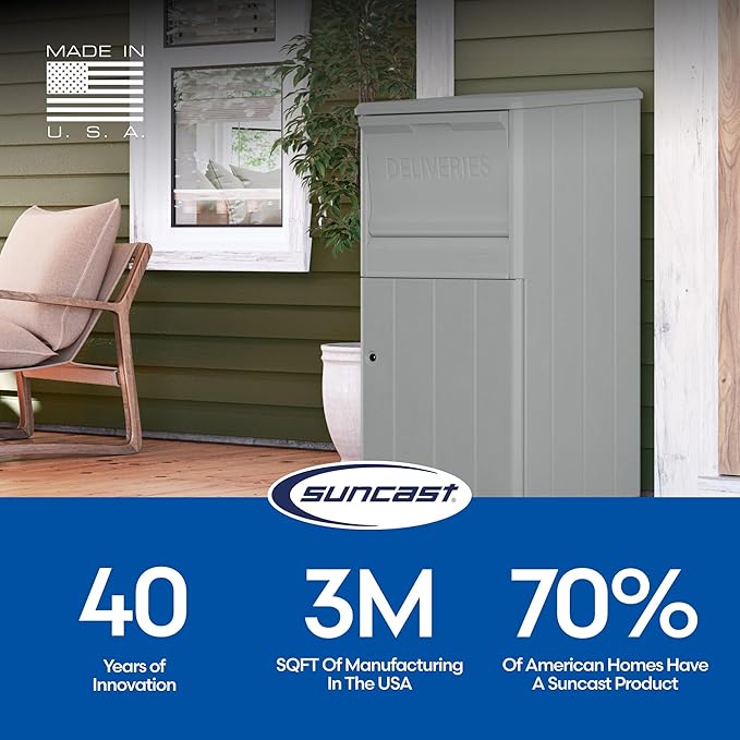 Suncast 33.5-Gallon Capacity Package Delivery Box, Parcel Drop Box with Lock, Weather Resistant Outdoor Storage Solution for Secure Package Deliveries, Made in USA