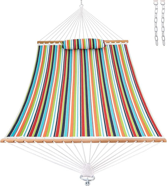 Lazy Daze 12 FT Sunbrella Quilted Hammock Double Hammock with Hardwood Spreader Bar, for Patio Outdoor Outside All Weather, 450 lbs Capacity, Carousel Confetti