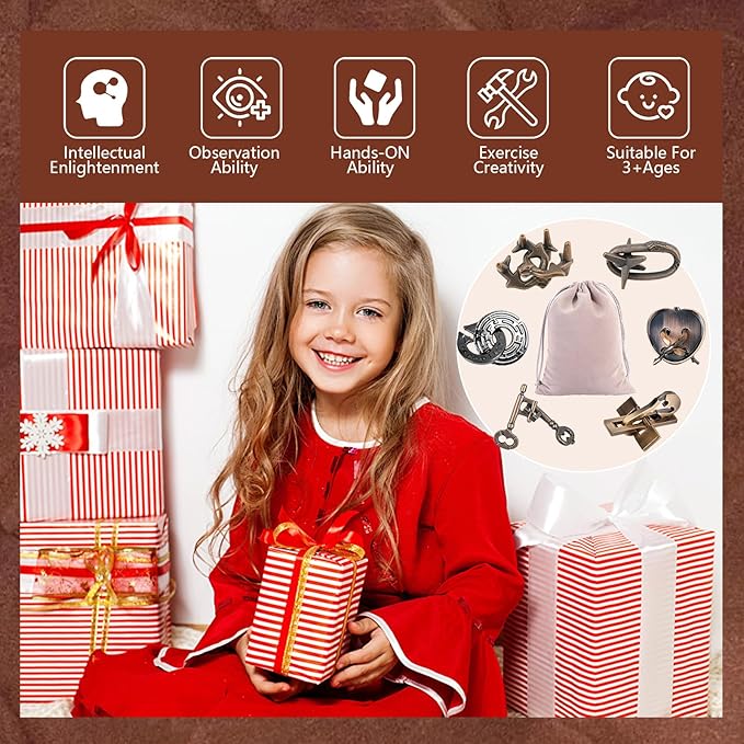 6 Pcs Brain Teaser Metal Wire Puzzles, Mind IQ Test Unlock Toy, Interlock Challenge Puzzle Game Educational Toy Gift for Boys Girls Teens Adults, #B