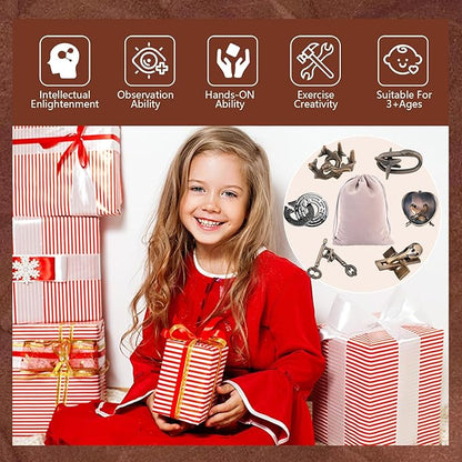 6 Pcs Brain Teaser Metal Wire Puzzles, Mind IQ Test Unlock Toy, Interlock Challenge Puzzle Game Educational Toy Gift for Boys Girls Teens Adults, #B