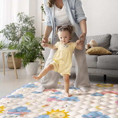 50x50 Playpen Mat, PIGLOG 0.8 Inch Thick Foam Baby Play Mat for Floor, Soft Fabric Cushioned Play mat for Babies，Washable Non-Slip Playmate for Baby, Infants & Toddlers（Grayish White）