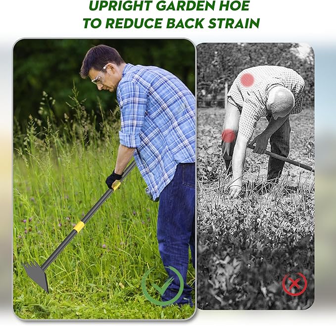 Upgraded Dual Headed Hoe and Cultivator,Garden Hoe with Adjustable Handle for Weeding, Digger, loosening Soil, Sowing Metal Garden Triangles Hoe with Rake Tiller Cultivator (17-73 Inch)