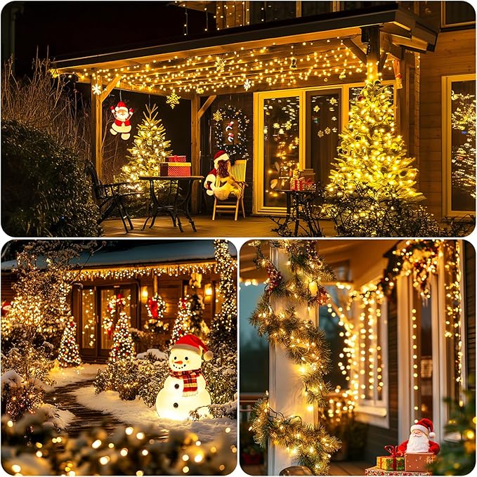 42.7Ft Warm White Solar Lights Outdoor, 2 Pack Total 200 LED Twinkle Solar Tree Lights, 8 Modes Solar String Lights for Outside Tree Patio Yard Wedding Garden Decorations