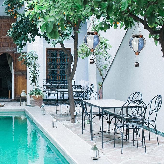 18inch Hot Air Balloon Solar Lantern with Flickering Flame Hanging Solar Outdoor Lantern Lights Waterproof Lanterns for Garden Patio Yard Party Decoration