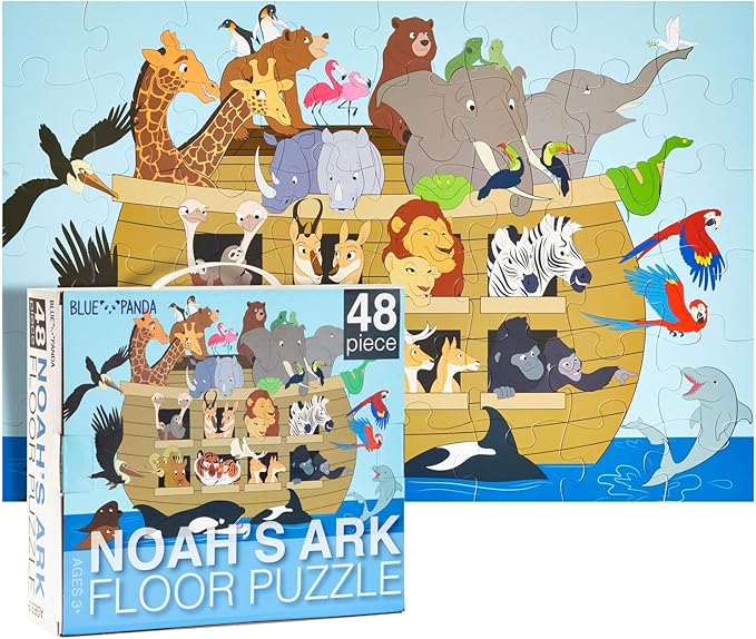 48 Piece Jumbo Floor Puzzle for Kids Ages 3-5 and 4-8, 2x3 Feet Giant Jigsaw Puzzles for Toddler Preschool Learning, Noah's Ark