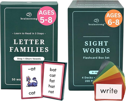 650 Phonics and Sight Words | Ages 5-8 | Boost Reading Ability | 250 Flashcards | Kindergarten 1st 2nd Grade | Beginning to Advanced Words | Brainstrong Premium 2 Box Set