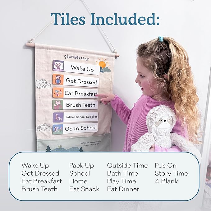 Slumberkins 18 Piece Visual Schedule for Kids | Reversible Visual Tool to Teach Day Time and Night Time Routines at Home & School | for Toddlers, Preschoolers, Children with Autism